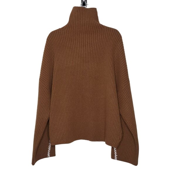 Rag & Bone Ingrid Dark Brown Ribbed Turtleneck Whipstitch Wool Sweater Size‎ L - Picture 8 of 11